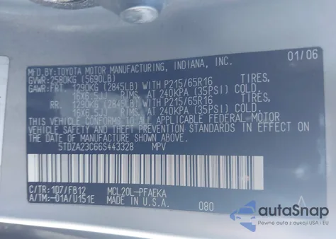 2006 Toyota Sienna Ce from USA, damaged, VIN 5TDZA23C66S443328